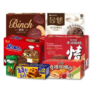 오리온  초코파이 오예스 몽쉘 빈츠 후레쉬베리 촉촉한초코칩 빼빼로 1세트