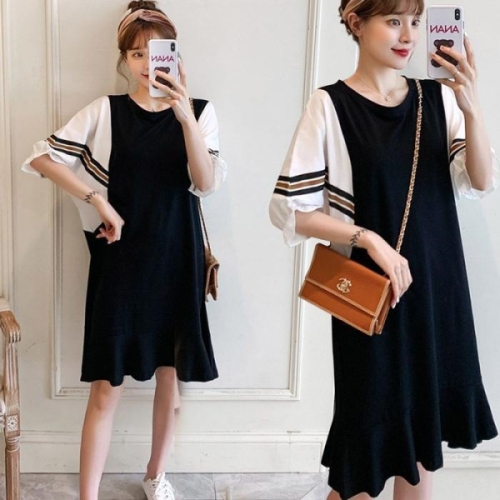 오노마 ONM 여성 페이크 레이어드 가오리핏 루즈핏 반팔 원피스 14392261