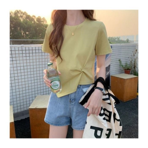 오노마 ONM 여성 베이직 주름 포인트 언발 무지 반팔 티셔츠 14392257