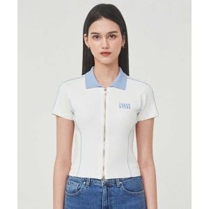 게스 여성 배색 반팔 집업 가디건 YO6S3684