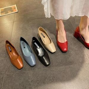 셀러허브 라일리 Rly 심플 레더 스퀘어 펌프스 여성 뮬 로우힐 LK-Q816 S10336518