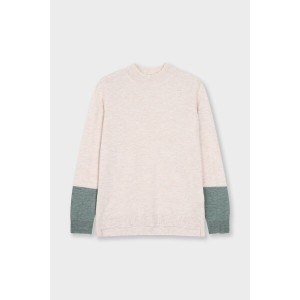 캐리스노트 소매 컬러 블록 니트 풀오버 아이보리 CN3SKT002IV