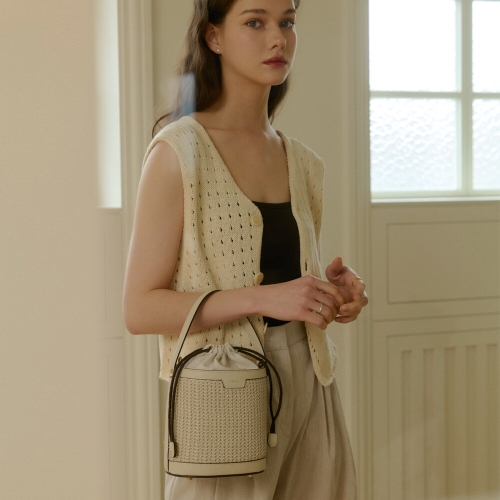 세이지 위빙 스트라이프 버킷백 아이보리 TM7CCT003IVOF