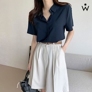 비스코스 카라넥 버튼업 베이직 반팔 셔츠 WIAABL061
