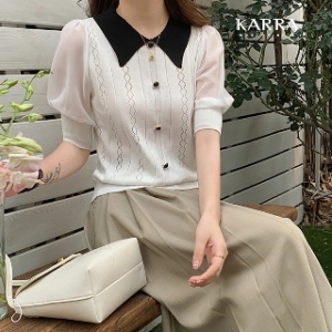 KARRA 쉬폰하프슬리브카라배색니트 A3F0916 주식회사 비엔비인터내셔널