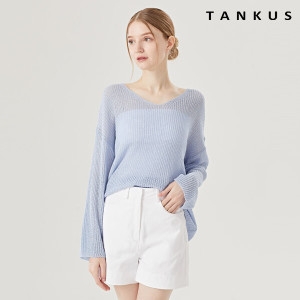 탱커스 브이넥 부클 썸머 루즈핏 긴팔 니트 TW2KP004L0