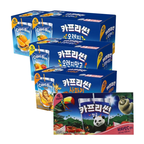 농심 카프리썬 오렌지 200ml 20개 + 정글 200ml 10개 + 오렌지망고 200ml 10개 + 사파리 200ml 10개
