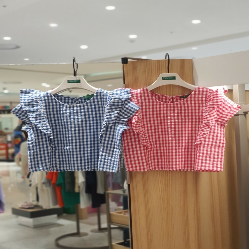 베네통키즈 체크러플블라우스5QKUCQ02X 없음 네이비/130