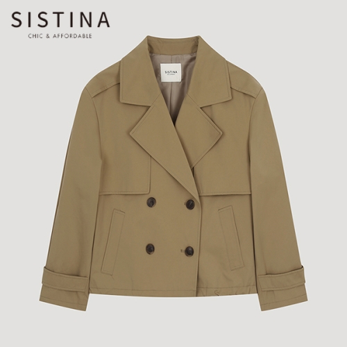 시스티나 여성 플랩 더블 숏 트렌치코트 AWWBYO11020