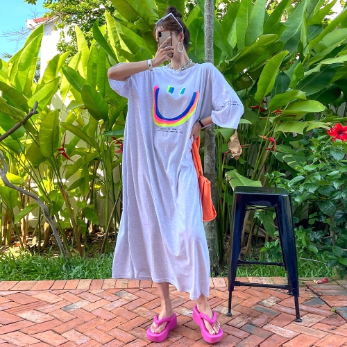 스마일 네온 면 반팔 롱원피스 -COP0096