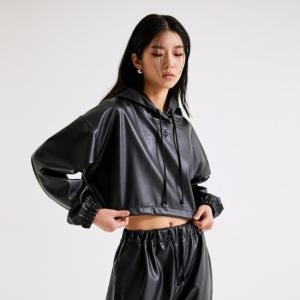 플렉스 LEATHER CROPPED HOODIE_T226TP108 DG