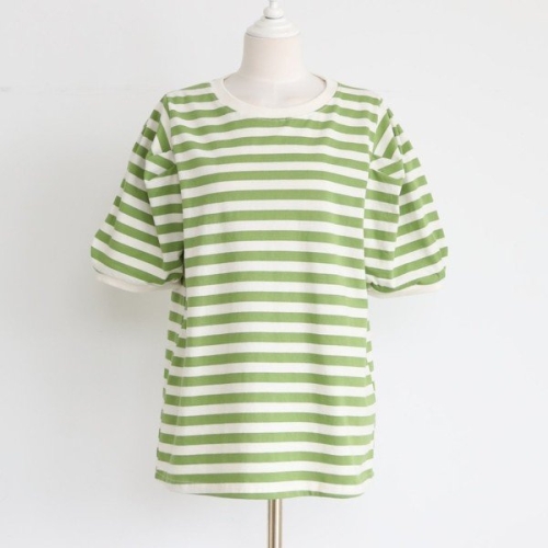 아이우먼 러빙유배색단가라퍼프티 WBQ920M404 빅사이즈