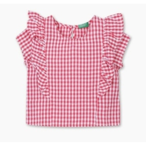 베네통키즈 주니어 체크 러플 블라우스_5QKUCQ02XRD