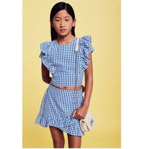 베네통키즈 주니어 체크 러플 블라우스 상하세트 5QKUCQ02XBL 4QKUC00