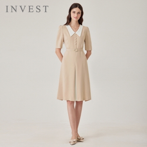 인베스트 77까지플리츠배색진주버튼원피스_INI4M1OP3540