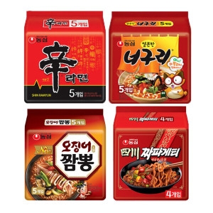 농심  신라면5개 + 얼큰한너구리5개 + 오징어짬뽕5개 + 사천짜파게티4개