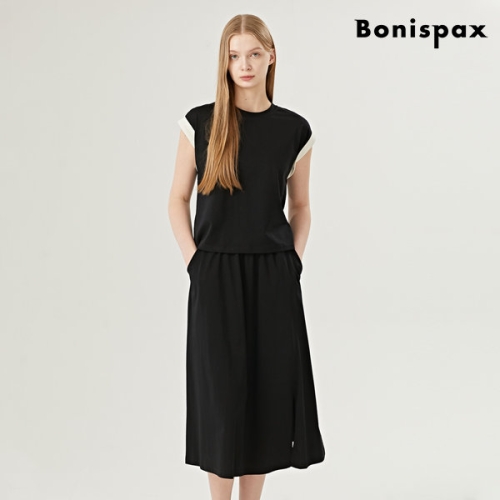 보니스팍스 라운드 소매 롤업 티셔츠 밴딩 롱 스커트 셋업 XO2OW018L0