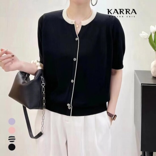 KARRA 카라 브리 반팔 버튼 포인트 니트 A4M0317