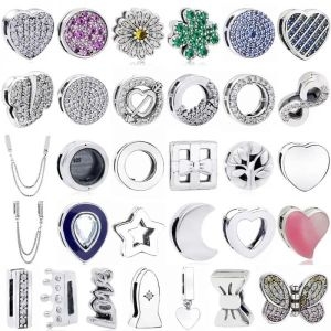 스털링  141966 Reflexions 반짝이는 고드름 클로버 데이지 꽃 나비 클립 매력적인 925 실버 비즈 핏 패션