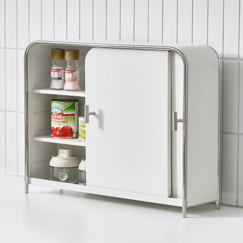 리본제이  무디타 비화이트 와이드 슬림 양문형 주방 수납장 / 철제 슬라이딩 서랍장