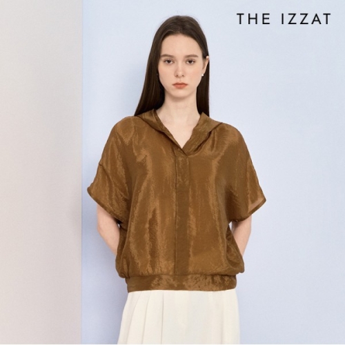 더아이잗 뉴욕 2024 여름최신상 사틴후드니그랑허리시보리후드점퍼형블라우스IP5A0BL171