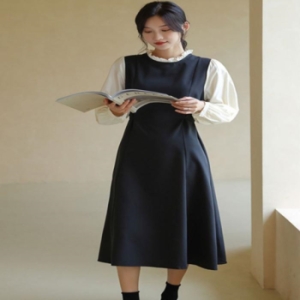 오노마 ONM 여자 단아 깔끔 레이스넥라인 하객룩 허리끈 롱원피스 13223763