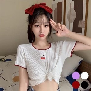 체리 자수 반크롭 티셔츠 URD-356 WE8E2F7