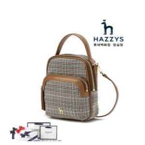 헤지스 ACC 가방 쇼핑백동봉 브라운 체크 나일론 더블지퍼 크로스 미니백 HIWA4E431