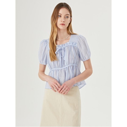 GGPX 러블리 플리츠 리본 소매 벌룬 블라우스 GOBBA009D