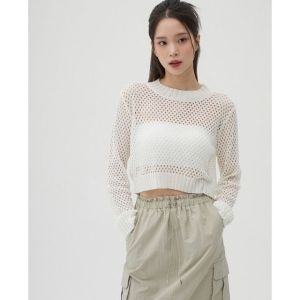 LAP 여성 크롭 그물 라운드 긴팔니트_AQ2KH420