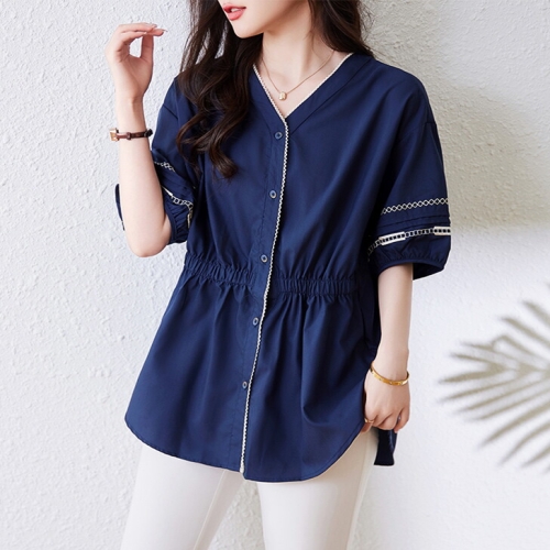 에이렌 자수 포인트 5부 소매 셔츠 블라우스 RN3NB804