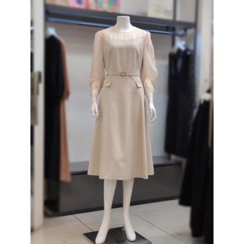 베스띠벨리 쉬폰 배색 벨티드 원피스 BI-OAD2513-0 베이지 66