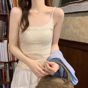 리본 포인트 꽃무늬 슬림핏 이너 나시티 MZ 여름코디 캐주얼 Y2K 여성 페미닌 홍대