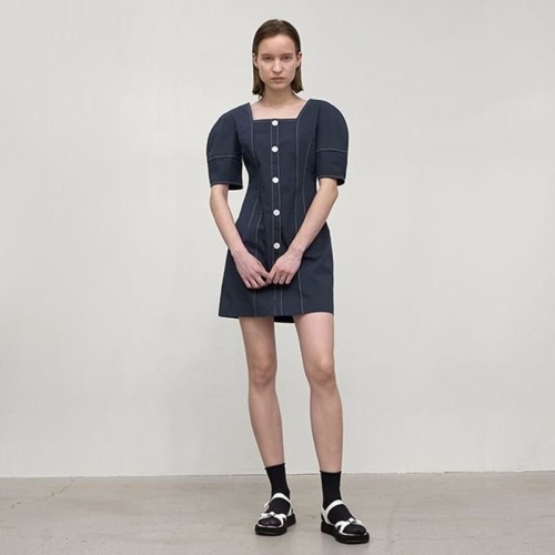 나인 OP-6160 POINTED STITCH MINI DRESS