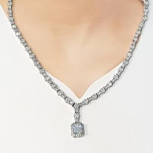 블루케이  실버 큐빅다이아컷목걸이241205-22사각