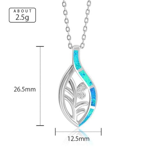 스털링  MYOP925 실버 목걸이 블루 파이어 오팔 Ieaf 펜던트 여성용 지르콘 쥬얼리 체인 웨딩 1 Synthetic Opal..