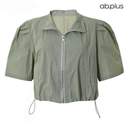 Ab.plus 카라 집업 숄더 셔링 스트링 점퍼 LSY2MU31A