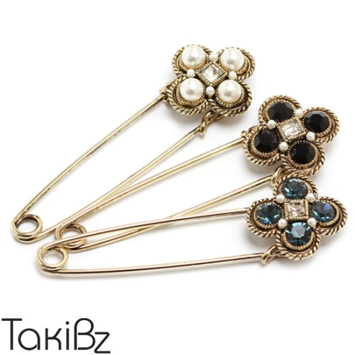 타키비즈  엔틱 크로버 옷핀 브로치