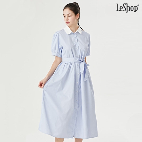 르샵 스트라이프 카라 허리 끈 셔츠 롱 원피스 DO2OW035A