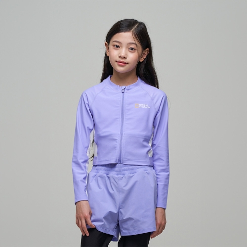 내셔널지오그래픽 키즈 K242GRG610 여아 크롭 집업 래쉬가드 LAVENDER