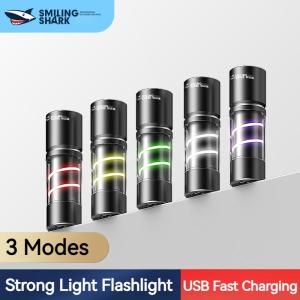 하츠 스마일 샤크 미니 강한 빛 손전등 XPE 줌 가능 토치라이트 USB 충전식 토치 일상 가정용 야외 사용 SD1027