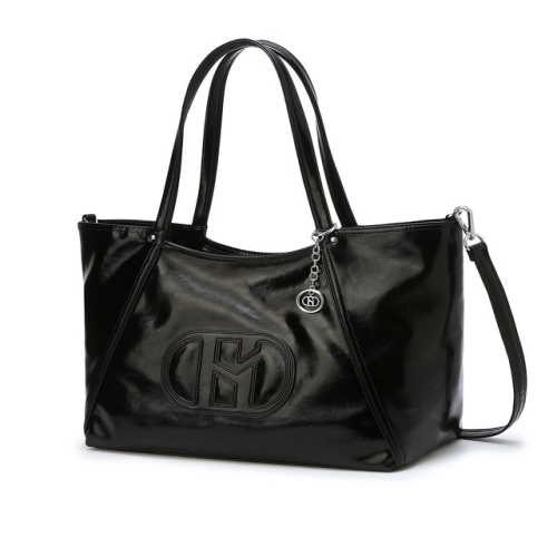 헤지스 ACC H패치 블랙 와이드 쇼퍼백_HIBA4F528BK