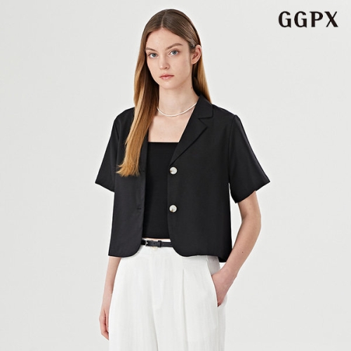 GGPX 여성 린넨 썸머 투버튼 여성 크롭 반팔 자켓 GOBJK008D