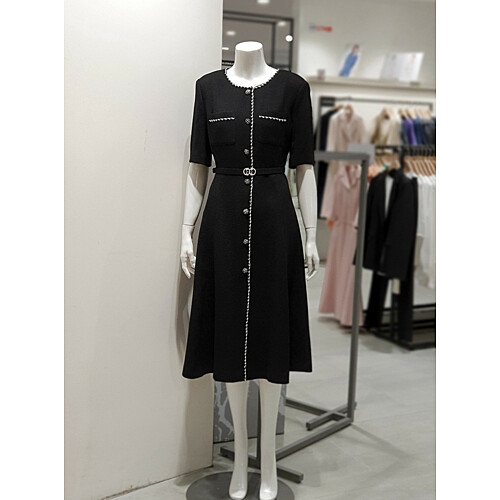 KL 브레이드 버튼 장식 A 라인 원피스 KWOPOF0700