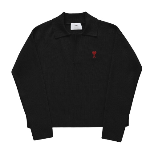 아미 남녀공용 하트 로고 블랙 니트_UPL346 KN0042 001