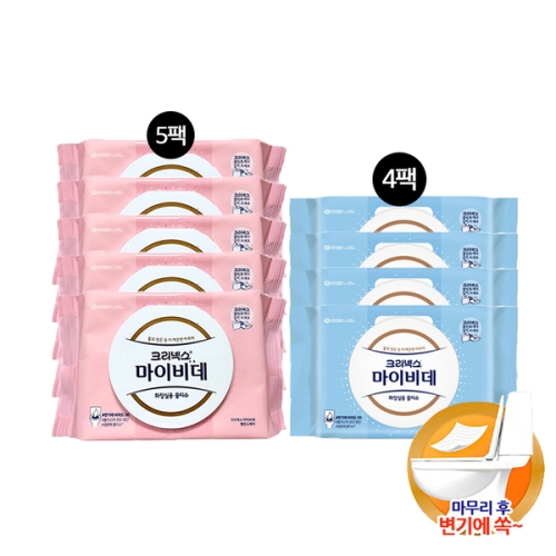 크리넥스 마이비데 클린케어 화장실용 물티슈 캡형 46매 + 밸런스케어 캡형 40매