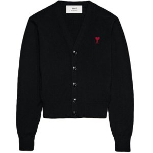 아미 FKC111KN0025 001 하트자수 로고 V넥 가디건 블랙 여성 자켓 TJ FKC111KN0025001