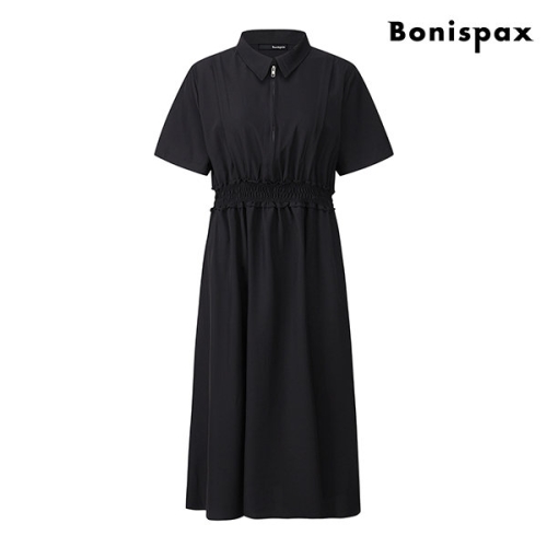 보니스팍스 반집업 카라 밴딩 프릴 반팔 롱 원피스 XO2OW050L0