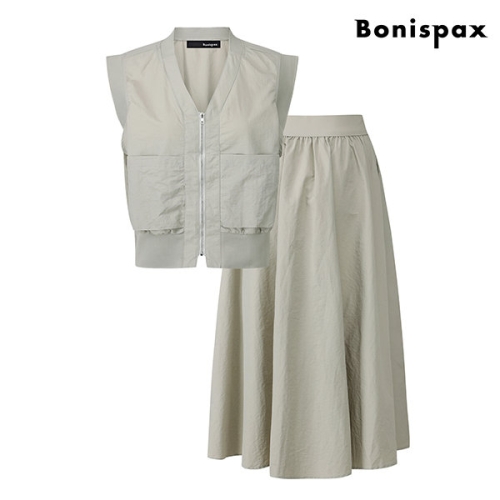 보니스팍스 여성 집업 V넥 나시 자켓 롱 스커트 셋업 XO2OW051L0