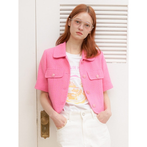 올리브데올리브 여성 크롭 반팔 트위드 자켓 OW4XJ468